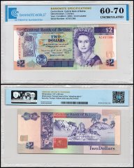 Belize 2 Dollars Banknote, 1991, P-52b, UNC, TAP 60-70 Authenticated