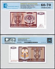 Bosnia & Herzegovina 10 Dinara Banknote, 1992, P-133, UNC, Radar Serial #AA 5516155, TAP 60-70 Authenticated