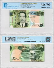 Botswana 10 Pula Banknote, 2014, P-30d, UNC, TAP 60-70 Authenticated