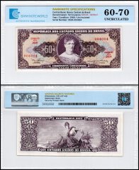 Brazil 5 Centavos on 50 Cruzeiros Banknote, 1966 ND, P-184a, UNC, Error MINSTRO, Repeating Serial #004004, TAP 60-70 Authenticated