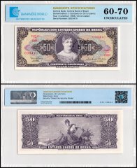 Brazil 5 Centavos on 50 Cruzeiros Banknote, 1966 ND, P-184b, UNC, Overprint, TAP 60-70 Authenticated