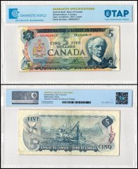 Canada 5 Dollars Banknote, 1972, P-87b, Used, TAP Authenticated