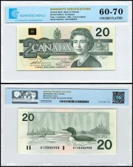 Canada 20 Dollars Banknote, 1991, P-97a, UNC, TAP 60-70 Authenticated