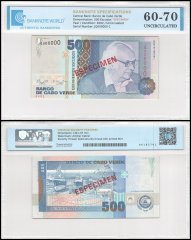Cape Verde 500 Escudos Banknote, 2002, P-64bs, UNC, Specimen, TAP 60-70 Authenticated