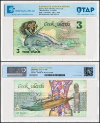 Cook Islands 3 Dollars Banknote, 1987 ND, P-3, Used, TAP Authenticated