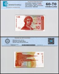 Croatia 10 Dinara Banknote, 1991, P-18a, UNC, Radar Serial #E8825288, TAP 60-70 Authenticated