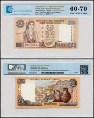 Cyprus 1 Pound Banknote, 2004, P-60d, UNC, Super Repeater Serial #BG949494, TAP 60-70 Authenticated