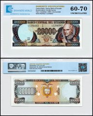 Ecuador 20,000 Sucres Banknote, 1999, P-129f.6, UNC, Series AK, TAP 60-70 Authenticated