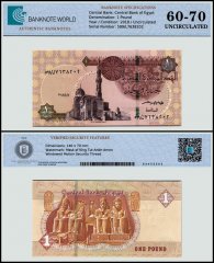 Egypt 1 Pound Banknote, 2018, P-71c, UNC, TAP 60-70 Authenticated