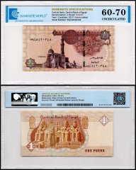 Egypt 1 Pound Banknote, 2017, P-71d.8, UNC, Prefix 592, Radar Serial #592/L8430348, TAP 60-70 Authenticated