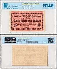 Germany 1 Million Mark Banknote, 1923, P-S1011, Used, TAP Authenticated