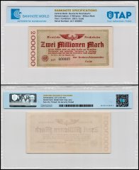 Germany 2 Millionen - Million Mark Banknote, 1923, P-S1012, Used, TAP Authenticated