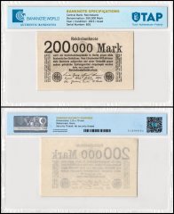 Germany 200,000 Mark Banknote, 1923, P-100, Used, TAP Authenticated