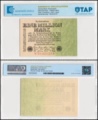 Germany 1 Million Mark Banknote, 1923, P-101, Used, TAP Authenticated