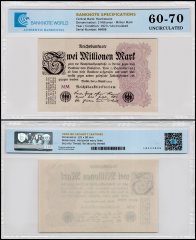 Germany 2 Millionen - Million Mark Banknote, 1923, P-104d, UNC, TAP 60-70 Authenticated