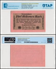 Germany 5 Millionen - Million Mark Banknote, 1923, P-105b.1, Used, TAP Authenticated