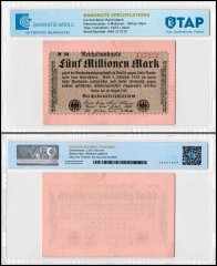 Germany 5 Millionen - Million Mark Banknote, 1923, P-105b.2, Used, TAP Authenticated