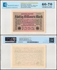 Germany 50 Millionen - Million Mark Banknote, 1923, P-109c, UNC, TAP 60-70 Authenticated