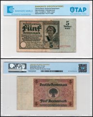 Germany 5 Rentenmark Banknote, 1926, P-169a.2, Used, TAP Authenticated