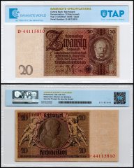 Germany 20 Reichsmark Banknote, 1929, P-181a.2, Used, Series M, TAP Authenticated