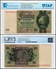 Germany 50 Reichsmark Banknote, 1933, P-182, Used, TAP Authenticated