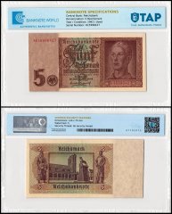 Germany 5 Reichsmark Banknote, 1942, P-186, Used, TAP Authenticated