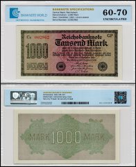 Germany 1,000 Mark Banknote, 1922, P-76g, UNC, TAP 60-70 Authenticated