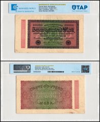 Deutsches Reich Banknote 1923 – 20000 Mark, Rosenbg: 84j, Mit Wasserzeichen Wellen, Gebraucht (III)