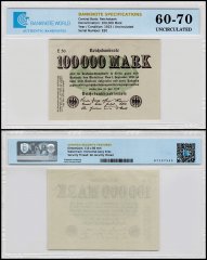 Germany 100,000 Mark Banknote, 1923, P-91b, UNC, TAP 60-70 Authenticated