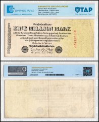Germany 1 Million Mark Banknote, 1923, P-94, Used, TAP Authenticated