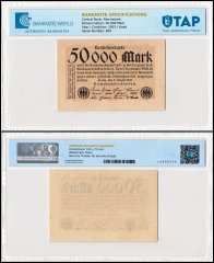 Germany 50,000 Mark Banknote, 1923, P-99, Used, TAP Authenticated