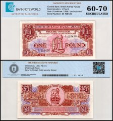 Great Britain - British Armed Forces 1 Pound Banknote, 1956 ND, P-M29, UNC, TAP 60-70 Authenticated