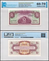 Great Britain - British Armed Forces 1 Pound Banknote, 1962 ND, P-M36, UNC, 4th Series, Repeating Serial #K/2 277277, TAP 60-70 Authenticated