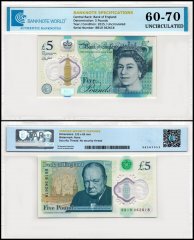 Great Britain - England 5 Pounds Banknote, 2015, P-394, UNC, Polymer, TAP 60-70 Authenticated