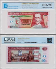 Guatemala 10 Quetzales Banknote, 2016, P-123Ad, UNC, TAP 60-70 Authenticated
