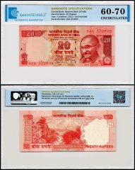 India 20 Rupees Banknote, 2012, P-103c, UNC, Plate Letter R, TAP 60-70 Authenticated