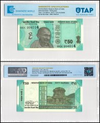 India 50 Rupees Banknote, 2022, P-111r, UNC, Plate Letter R, TAP Authenticated