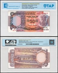 India 50 Rupees Banknote, 1978-1997 ND, P-84j, UNC, Plate Letter C, TAP Authenticated