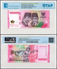 Indonesia 100,000 Rupiah Banknote, 2022, P-168, UNC, TAP Authenticated