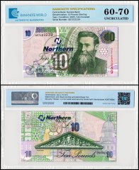 Northern Ireland 10 Pounds Sterling Banknote, 2005, P-206, UNC, TAP 60-70 Authenticated