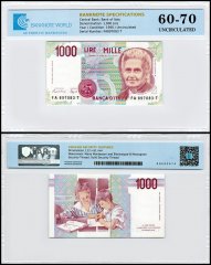 Italy 1,000 Lire Banknote, 1990, P-114a, UNC, TAP 60-70 Authenticated