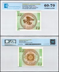 Kyrgyzstan 10 Tyiyn Banknote, 1993 ND, P-2b, UNC, Radar Serial #05/KT 05022050, TAP 60-70 Authenticated