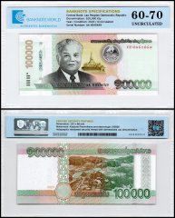 Laos 100,000 Kip Banknote, 2020, P-42A, UNC, TAP 60-70 Authenticated