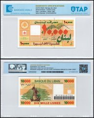 Lebanon 10,000 Livres Banknote, 2008, P-86b, UNC, TAP Authenticated
