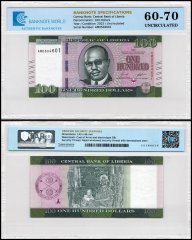 Liberia 100 Dollars Banknote, 2022, P-41a.2, UNC, TAP 60-70 Authenticated