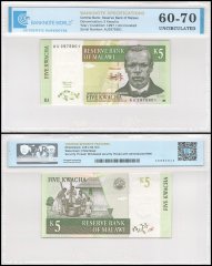 Malawi 5 Kwacha Banknote, 1997, P-36a, UNC, TAP 60-70 Authenticated