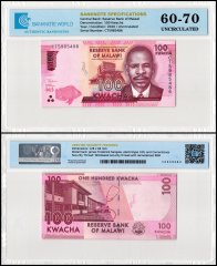Malawi 100 Kwacha Banknote, 2020, P-65e, UNC, TAP 60-70 Authenticated