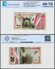 Mexico 20 Pesos Banknote, 2021, P-137a.1, UNC, Commemorative, Polymer, TAP 60-70 Authenticated