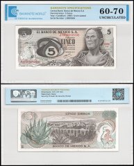 Mexico 5 Pesos Banknote, 1969, P-62a.1, UNC, Series 1J, TAP 60-70 Authenticated