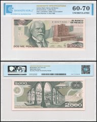 Mexico 2,000 Pesos Banknote, 1989, P-86c.1, UNC, Series EC, TAP 60-70 Authenticated